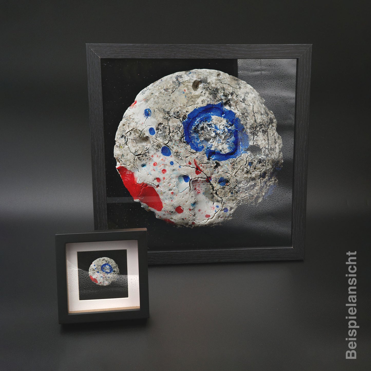 Rundbild im Set mit Druck Schwarz Weis Rot Blau Kringel